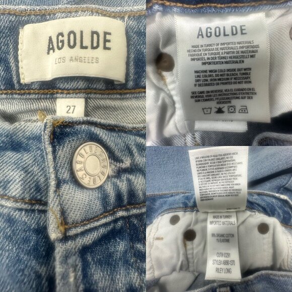 Agolde Riley Long Straight Leg Jeans Size 27 In Cove Wash Faded Denim Distressed - Picture 2 of 15